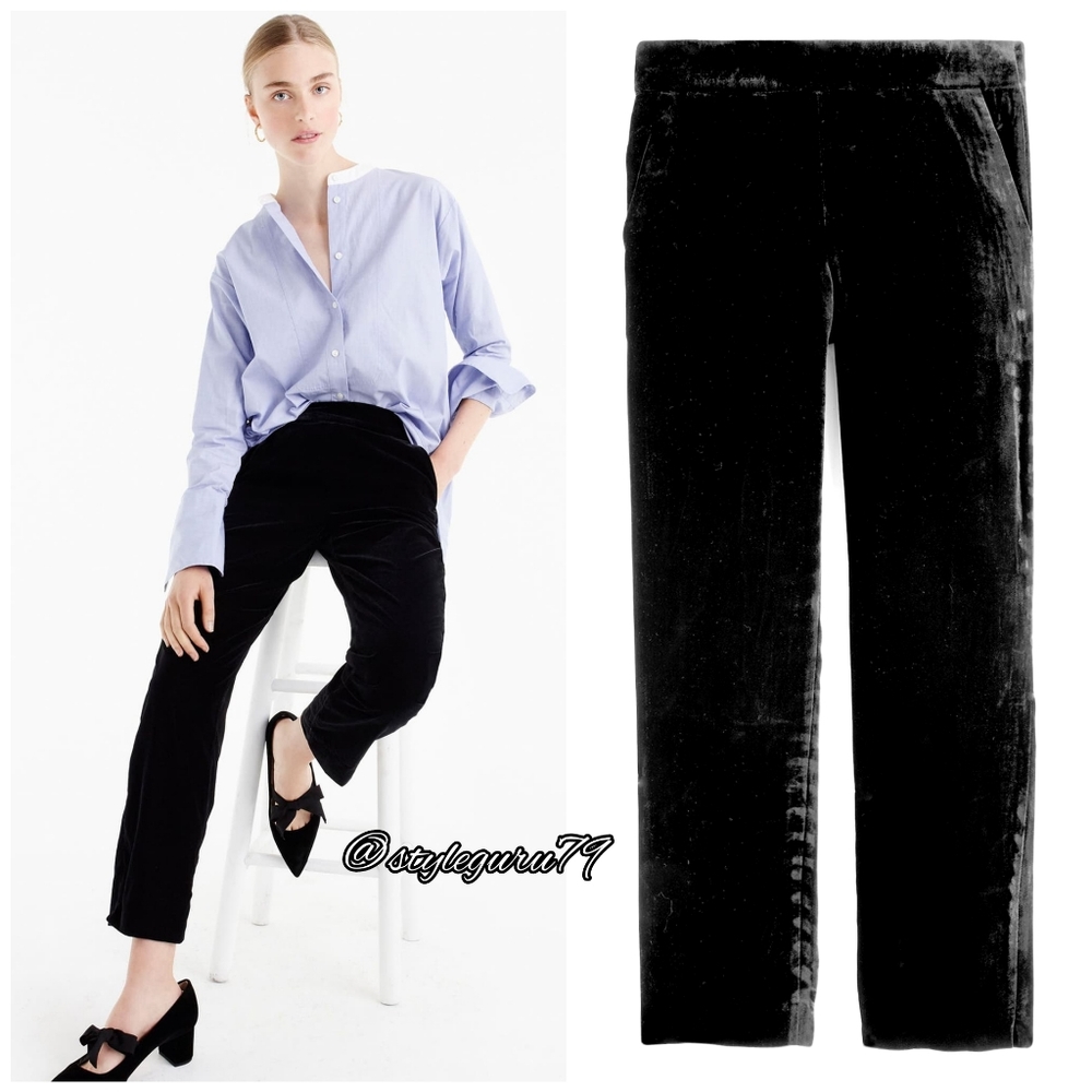 NWT, J. Crew, Black Velvet Pull-On Easy Pants